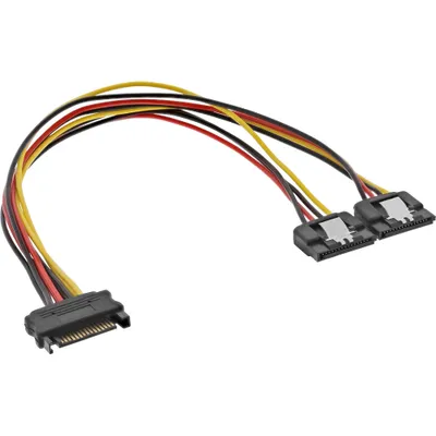 Produktbild von InLine SATA Strom-Y-Kabel, SATA Buchse an 2x SATA ST mit Lasche, 0,30m, 2 x SATA 15-Pin, SATA 15-Pin, 0,3 m, Stecker, Buchse, Gerade