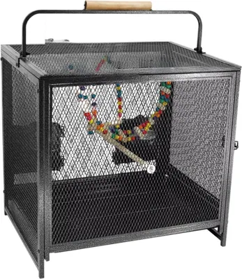 Immagine prodotto di Gabbia metallica per uccelli – Pappagalli e parrocchetti – Con giocattoli, posatoio e soluzione da viaggio – Altezza 56 cm – Cassetto rimovibile