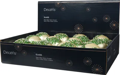 Produktbild von Weihnachtskugeln Glas 8cm mit Tannenbaum Motiv 12er Set Perle