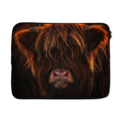 Produktbild von MuchoWow® Laptop Hülle 15 Zoll Schottischer Highlander - Kuh - Schwarz - Porträt Laptoptasche - Laptoptasche - Sleeve - Rundum-Schutz