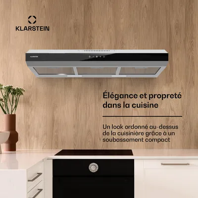 Image de Klarstein Hotte Aspirante 90 cm, Hotte Aspirante Silencieuse, Hotte de Cuisine 90cm avec Lampes LED, Débit d'Air Puissant de 175 m³/h, Hotte avec Évacuation, Filtre à Graisse en Aluminium