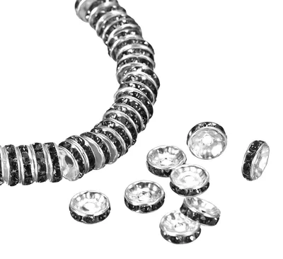 Abstandskugeln 8 mm, 200 Stück, schwarz, mit Strass
