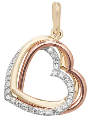 Produktbild von Wunderschöner 9 Karat (375) Tricolor Gold Herz Damen - Anhänger mit Zirkonia - 20mm*15mm; TRS10775