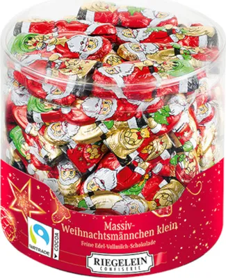 Verpackungsbild Riegelein Massiv Weihnachtsmann klein 7,5g pro Stück Runddose 525g