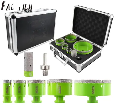 Produktbild von Diamantbohrkrone Set, 7 Stück, Bohrdurchmesser 25/35/50/68/100mm, Arbeitslänge 35mm, Gesamtlänge 60mm, M14 Gewinde