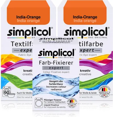 Produktbild von Simplicol Textilfarbe expert 2x India-Orange 150g & 1x Farb-Fixierer Expert 90ml