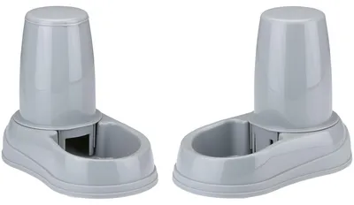 Produktbild von maxxpro Automatischer Wasserspender und Futterautomat Futterspender Katze 2 x 1,4L - Einfach zu Reinigen - Kunststoff - Grau