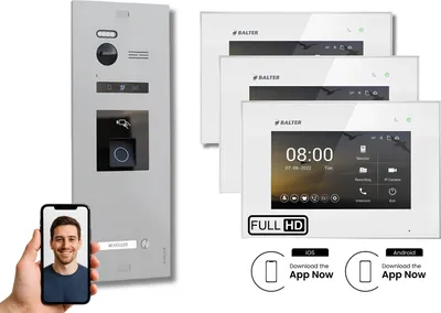 Produktbild von BALTER EVO HD Silber Video Türsprechanlage Fingerprint Set 1 Teilnehmer 3x7" WLAN Monitor Weiß