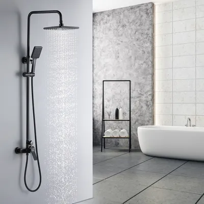 Zdjęcie produktu dla Auralum Rain Shower System prysznicowy Rain Shower Classic Black z głowicą prysznicową Prysznic ręczny z regulacją wysokości Zestaw prysznicowy do łazienki
