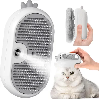 Productafbeelding van Kattenborstel met nevelfunctie - 3-in-1 - met activeringsknop - verwijdert losse haren en vuil