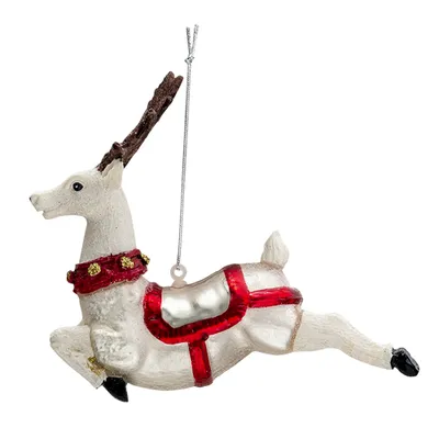 Produktbild von Clayre & Eef Weihnachtsanhänger Rentier 13x5x12 cm Weiß Silberfarbig Glas