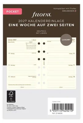 Produktbild von FILOFAX Kalendereinlage 2027 - POCKET - 1 Woche = 2 Seiten - creme Baumwolle - deutsch