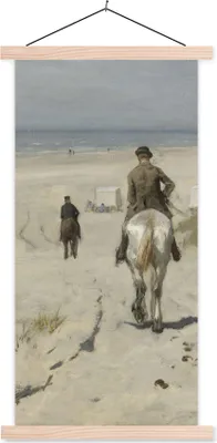 Produktbild von MuchoWow® Textilposter Morgendliche Fahrt am Strand entlang - Gemälde von Anton Mauve 40x80 cm mit holzfarbenen Rahmen - Wohnzimmer