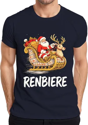 Obrázek produktu pro Renbiere Father Christmas Sleigh Reindeer Christmas Father Christmas Pánské tričko, Navy, M