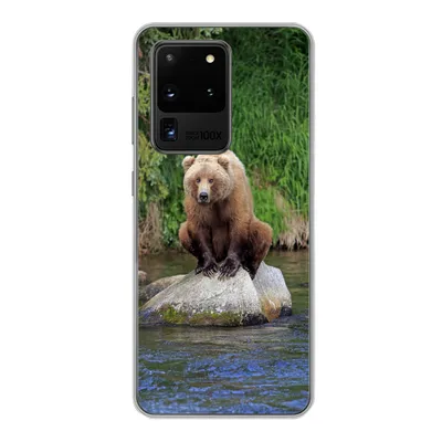 Produktbild von MuchoWow® Handyhülle Schutzhülle Hülle für Samsung Galaxy S20 Ultra Bär - Stein - Tier Silikon Softcase Handy Hülle - Karteninhaber