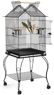Image de Cage à oiseaux 591912, cage pour perruches, volière pour perruches et perroquets, noire, 59 x 59 x 145 cm