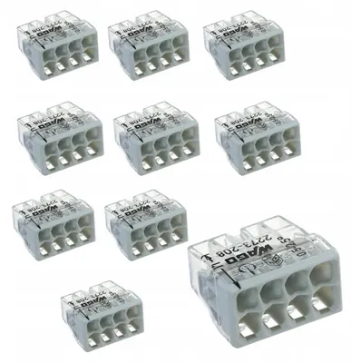 Immagine prodotto di Connettori rapidi Wago 2273-208, per cavi a trefoli, sezione da 5x0,2 a 5 mm², confezione da 10 pezzi