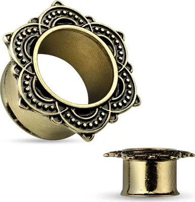 Produktbild von Flesh Tunnel Vintage Antik Ohr Piercing Ohrstecker Rose of Sharon Blume antik-gold 6 mm