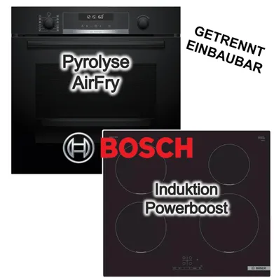 Produktbild von Bosch Herdset Einbaubackofen Air Fry Pyrolyse Hydrolyse + Induktionskochfeld PowerBoost TouchSelect