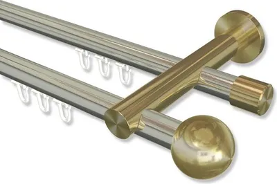 Produktbild von Interdeco Innenlaufstange, Gardinenstange mit Innenlauf Edelstahl-Optik / Messing-Optik Modell Platon Luino, 20 mm Ø 2-läufig, 320 cm (geteilt)
