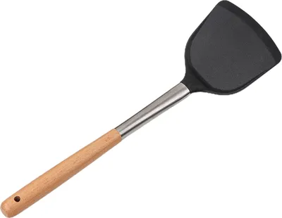 Produktbild von Silikonspatel mit langem Buchenholzgriff, lebensmittelecht, hitzebeständig, spülmaschinenfest, antihaftbeschichtet, für Pfannen, Töpfe, Kochwender, Kochgeschirr, Küchenutensilien