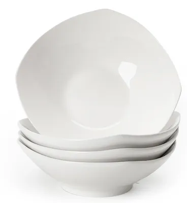 Zdjęcie produktu dla Zestaw 4 misek do sałatek, Zestaw porcelanowych misek do sałatek, Białe, Głęboka miska do makaronu