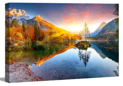 Obrázek produktu pro Obraz na plátně Horské jezero podzim 120x80 cm zarámovaný