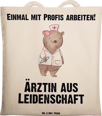 Produktbild von Mr. & Mrs. Panda Jutebeutel Ärztin Leidenschaft - Transparent - Geschenk, Arztpraxis, Shopping Tasche, Spruch, schulterbeutel, Krankenhaus, Laptoptasche, Beruf, Lustig