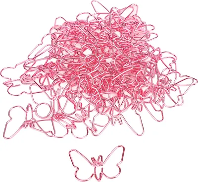 Immagine prodotto di 50 graziose graffette a forma di farfalla rosa, con rivestimento colorato – innovative e leggere – per l'ufficio, la scuola e la casa