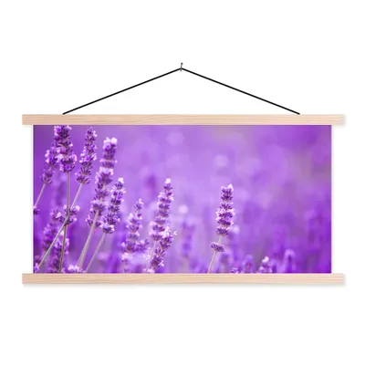 Produktbild von MuchoWow® Textilposter Lavendel - Nahaufnahme - Blumen - Lila 60x30 cm mit holzfarbenen Rahmen - Dekoration