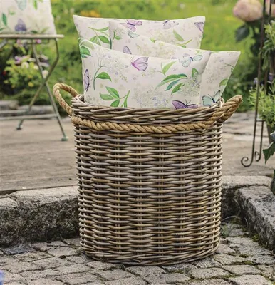 Produktbild von großer Rattankorb "Koboo Grey" 50 cm hoch, Rattan Aufbewahrungskorb, Wäschekorb, Spielzeugkorb, Übertopf