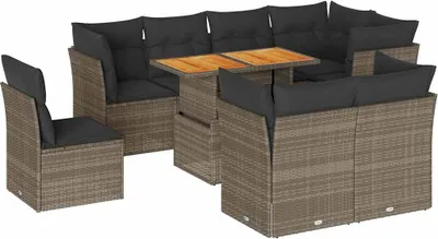 Produktbild von vidaXL 9-tlg. Garten-Sofagarnitur mit Kissen Grau Poly Rattan