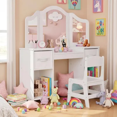 Productafbeelding van Clevich Make-up tafel voor kinderen, kindertafel met afneembare spiegel