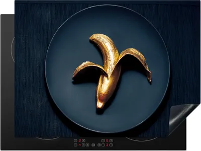 Produktbild von KitchenYeah© Herdabdeckplatte Goldene Banane auf dunklem Hintergrund , 71x52cm, Küche Deko, Glaskeramikkochfeld Herdabdeckung, Abdeckplatte fùr Kochfeld