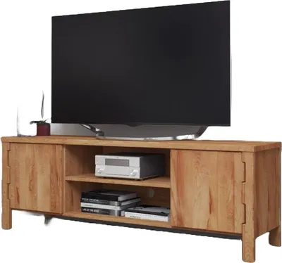 Produktbild von TV-Board Boli aus Kernbuche massiv 166x47x59 mit 2 Türen 2 Fächern Holzbeinen