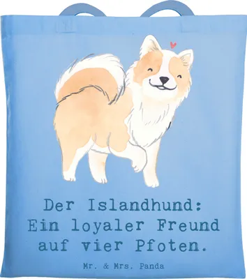 Produktbild von Mr. & Mrs. Panda Schultasche Treuer Islandhund - Sky Blue - Geschenk, Hunderasse, Hundeliebhaber, Schafhunde, Island Sheepdog, Tasche, Hunderassen Charakter, Laptoptasche
