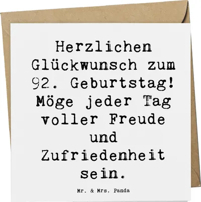 Produktbild von Mr. & Mrs. Panda Grußkarte Spruch 92. Geburtstag Freude - Weiß - Geschenk, doppelkarte, Wertschätzung, Momente, Augenblicke, anlasskarte, Klappkarte, Alter, faltkarte