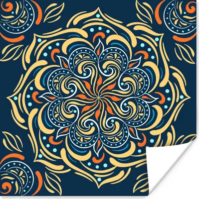 Produktbild von MuchoWow® Poster Mandala - Gelb - Weiß - Muster 100x100 cm - Babyzimmer