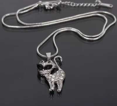 Produktbild von Halskette mit Katze Edelstahl Anhänger Kette Strass