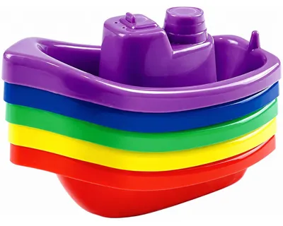 Produktbild von Badewannenspielzeug Badeboot Wasserspielzeug - 5 Stück - 5 Farben - Schwimmend - Kompakt - 4,3 x 9,7 x 4,5 cm - Für Kinder und Babys