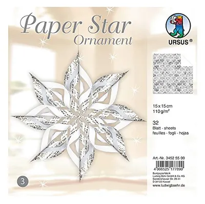 Produktbild von URSUS Designsterne Paper Stars "Ornament", weiß/silber