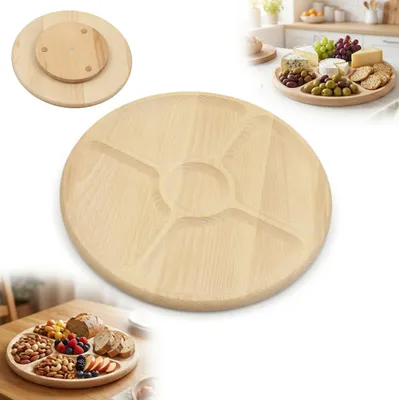 Produktbild von Drehbares Snack-Käse-Servierbrett aus Buche mit 5 Fächern 33cm