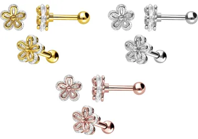 Produktbild von Ohrpiercing Chirurgenstahl Ohrpiercing BLUME + KRISTALL