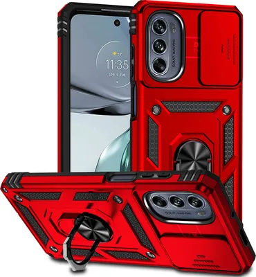 Produktbild von Moto G62 5G Hülle mit Schiebe Kamera Schutz und Ringhalter Ständer Robust Rüstung Schutzhülle für Motorola Moto G62 5G Rot