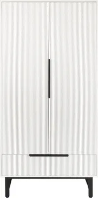 Produktbild von HOME DELUXE Kleiderschrank NYLA 100x40x200 cm, Weiß – 2-türig (Klapptür) mit Kleiderstange, geriffelte Front, Metallfüße, beschichtete Spanplatte