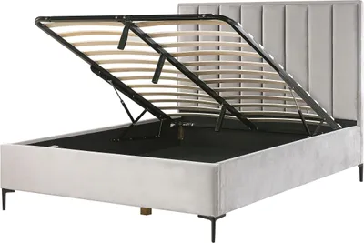 Produktbild von BELIANI Polsterbett Hellgrau Samtstoff Gesteppt mit Hohem Kopfteil Bettkasten Lattenrost 160x200 cm Hochklappbar für Schlafzimmer Doppelbett Ehebett
