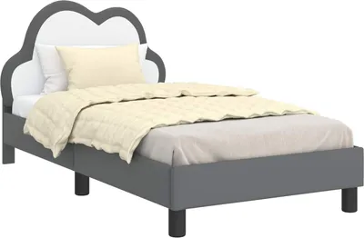 Image de vidaXL Sommier de lit d'enfant avec tête de lit gris clair 80 x 160 cm PU