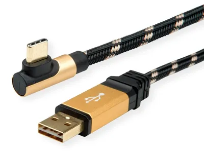 Productafbeelding van ROLINE GOLD USB 2.0 kabel, USB-A (reversibel) - USB-C (haaks), 3 meter