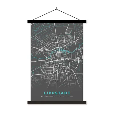 Produktbild von MuchoWow® Textilposter Karte - Stadtplan - Lippstadt - Deutschland - Blau 40x60 cm mit schwarzem Rahmen - Wanddekorationen