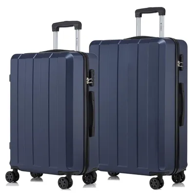 Produktbild von Suitcase Set, Rollkoffer Handgepäck, Kofferset, mit 4 Rollen 360°, Hartschalenreise Zahlenschloss, Weicher Gummigriff (2er Set, L&XL, Dunkelblau)